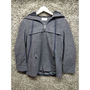 Vintage MDP Mario De Pinto Wool Blend Coat Women Small Blue Full Zip‎ Hooded